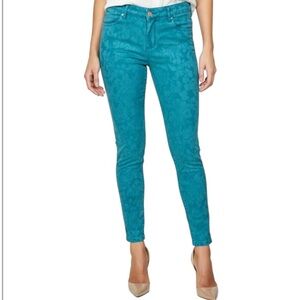CACHE Turquoise Textured Printed Skinny Ankle Pants